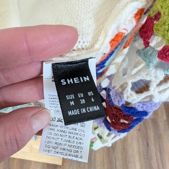 Free with Purchase Shein Granny Square Cardigan Long Sleeve Open Front - Picture 3 of 9